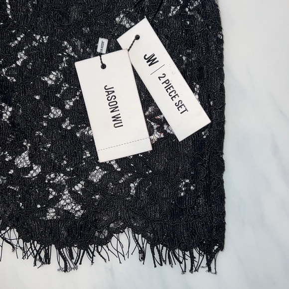 NWT JASON WU Cropped Eyelash Lace Top & Pencil Midi Skirt Set Black Size 10 - Picture 4 of 8